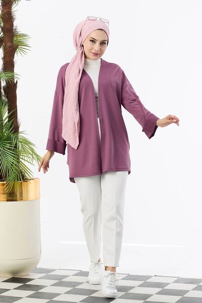 TOFİSA Medium Women's Lilac Cardigan - Plain Design - 11000
