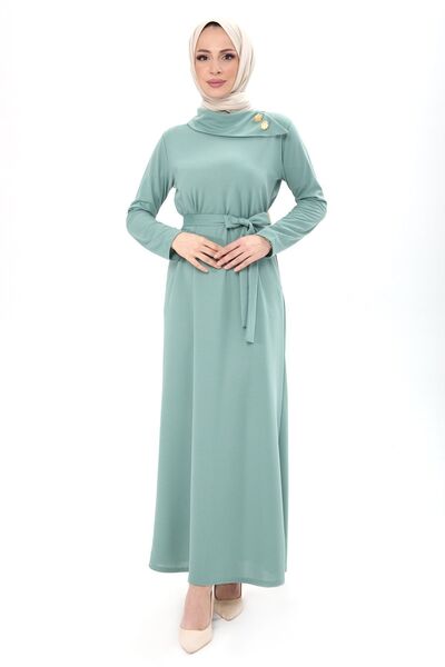 TOFİSA Zelené dámské šaty s dvouřadým límečkem - 13080