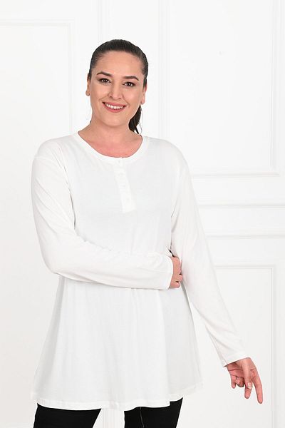 Koza Butik Γυναικεία Μπλούζα με Λεπτομέρεια Κουμπιού Plus Size 1376-23