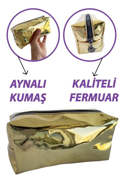 GLASWEN Златиста козметична чантичка - тип за пътуване, с огледална материя, многофункционален органайзер