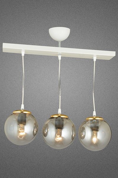 SONSUZ AYDINLATMA&AVİZE Infinite Row White 3-Piece Smoked Globe Glass Pendant Lamp Luxury Chandelier