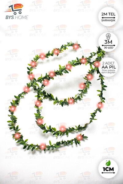 BYSHOME Dekoratif 2 Metre Yapay Yapraklı Tel Şeritli Sarmaşık + 3 Metre Peri Led
