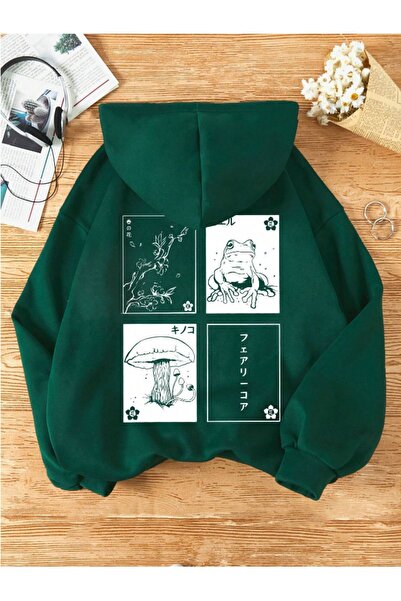 Revasser Unisex Kadın/Erkek Haki FROG Renkli Özel Baskılı Pamuklu Oversize Ka...