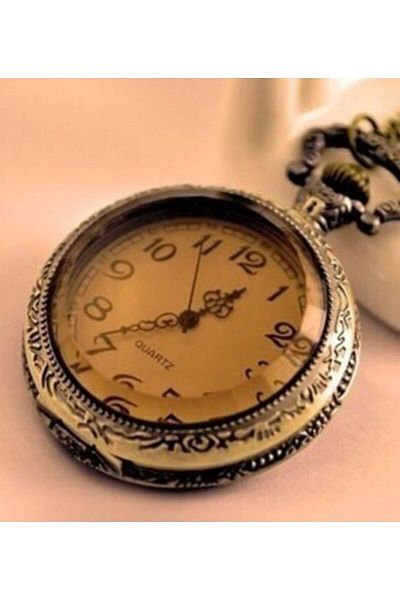 PASİFİK HOME Embossed Transparent Glass Cover Chain Pocket Watch Classic with Belt Chain