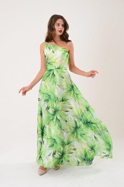 SpringStore Rochie de seara cu un singur umar cu imprimeu verde