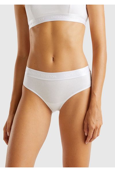 United Colors of Benetton White Cotton Blended - Logo Waist Band Hipster Cut Women's Panties