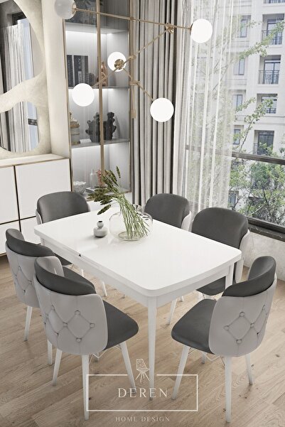 DEREN HOME Anka Serisi, 80x132 Açılabilir Mdf Mutfak Ve Yemek Masası Takımı +...