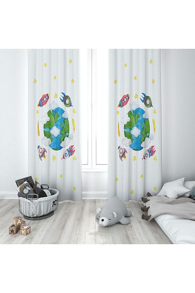 Lolla Space Vehicles Patterned Background Curtain 257