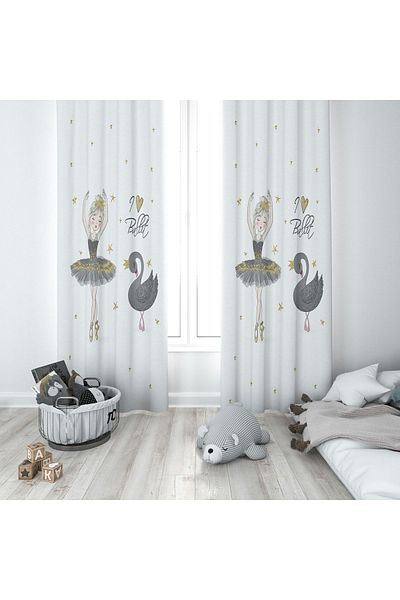 Lolla Swan and Ballerina White Background Curtain 142