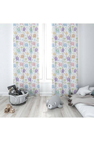 Lolla Cute Elephants Background Curtain 263