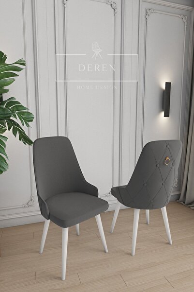 DEREN HOME Fier Serisi 6 Adet Antrasit Sandalye Mutfak ve Salon Sandalyesi