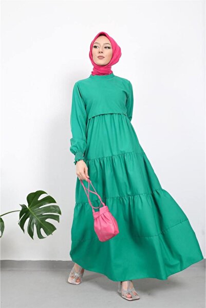 moda periy Kadın Yazlık Tericoton Tek Kat Detaylı Salaş Tesettür Elbise