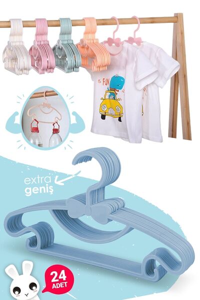 Morpanya Sweet 24 Adet Mavi Bebek Elbise Askısı 30 Cm Fiyonklu Kelebek Bebek Çocuk Kıyafet Askısı