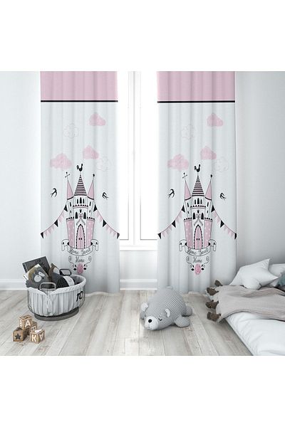Lolla White Background Curtain with Princess Castle 100