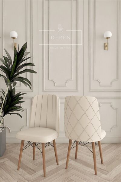 DEREN HOME Astera Serisi 8 Adet Krem Mutfak Ve Yemek Odası Sandalyesi Baby Fa...