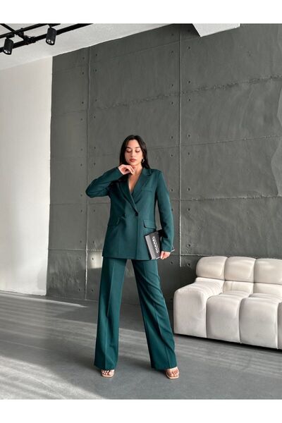 MYGİYİMİSTANBUL طقم جاكيت بليزر وبنطلون بالازو