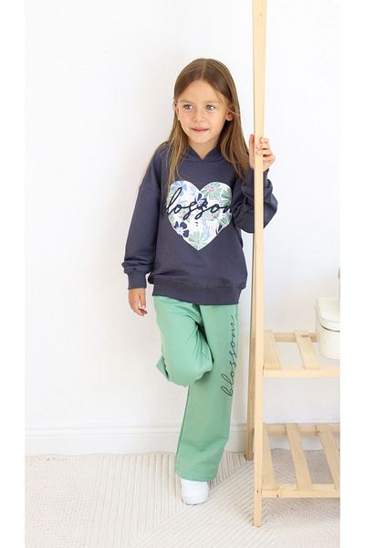 e-çocuk Blossom Patterned Girl's Set - Heart Printed, 6890 Model