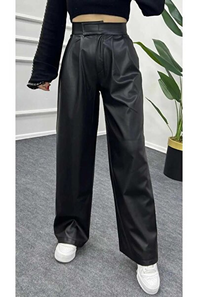 GGMM BOL COLLAR WAIST PLEATED LEATHER PANT