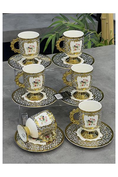 Doğudeko 6-Piece Luxury Gray Porcelain Astoria Cup Set