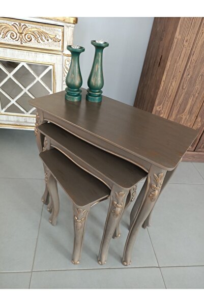 ÇINAR DESİGN ZİGON SEHPA TAKIM 3 LÜ VİZON ESKİTME OYMALI AYAK (AĞAÇ ÜRETİM)