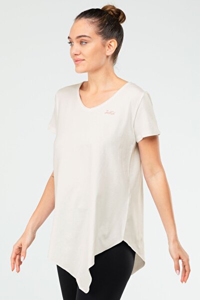 speedlife Beige Regular Cotton V-Neck Short Sleeve Women's T-Shirt Sf03881