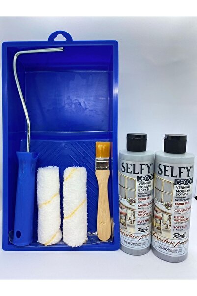 Rich Selfy Decor Kendinden Vernikli Mobilya Boyası 240 Cc Marjinal Gri 2x + Boyama Rulo Seti