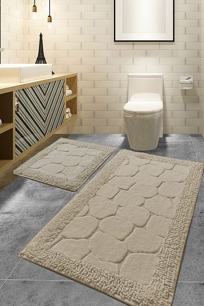 Chilai Home Μπεζ Χρώμα Σετ 2 - 60x100 cm 50x60 cm Βαμβακερό Σετ πατάκι μπάνιου