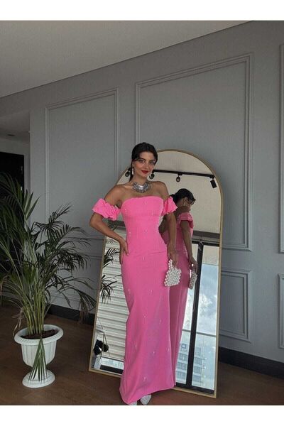 MODA DURAĞI Φόρεμα με λεπτομέρεια από πέτρα Pearl Atlas 2051