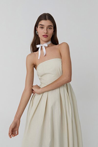 Quzu Довга сукня без бретелей з плісированими деталями Tas