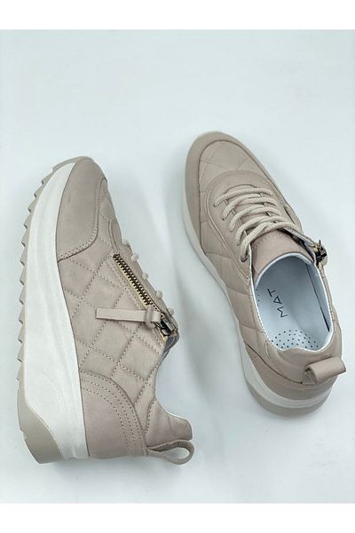 MAT Deri Women's Sneakers Gray Casual Genuine Leather Quilted and Zipper Detailed Sports Shoes