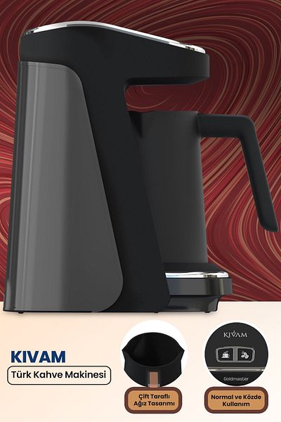 GOLDMASTER Kıvam Anthracite Large Chamber Smart Placement Patented Turkish Coffee Machine
