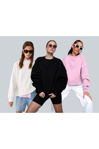 The Champ Clothing Чифт от 3 суитшърта с качулка и кръгло деколте от полар - Черен, Бял, Розов
