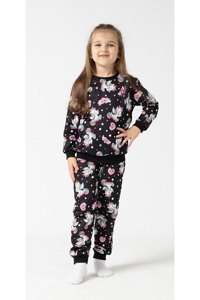 BUUFUU Girl's Black Printed Long Sleeve Top and Bottom Set