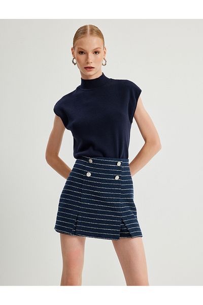 Koton Mini Buttoned Tweed Short Skirt