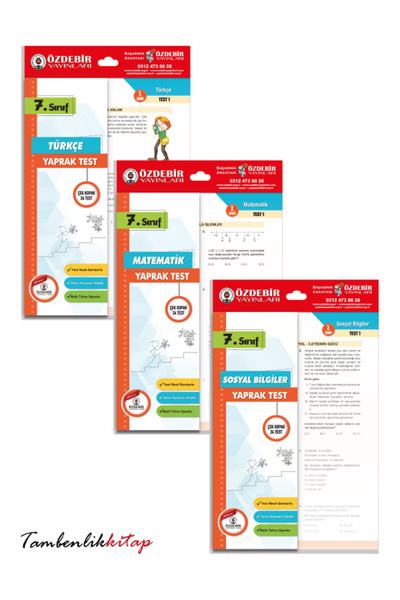 ÖZDEBİR YAYINEVİ 7.Sınıf Türkçe, Matematik, Sosyal 3'lü Yaprak Test Seti Özde...