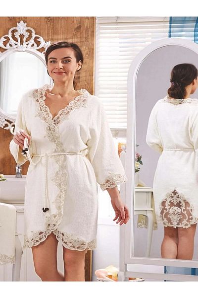 FAVORA Σετ Νυφικό Μπουρνούζι Elena Lace Dowry - Κρέμα