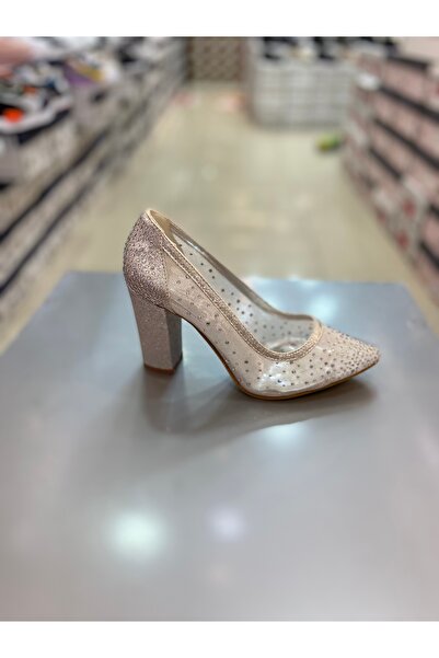 Hacıoğlu Ayakkabı Γυναικεία παπούτσια Şah με διάφανο διχτυωτό χοντρό τακούνι