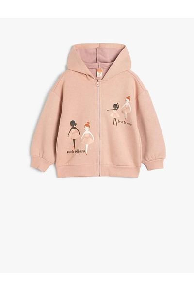Koton Ballerina Printed Hooded Zippered Long Sleeve Sweatshirt