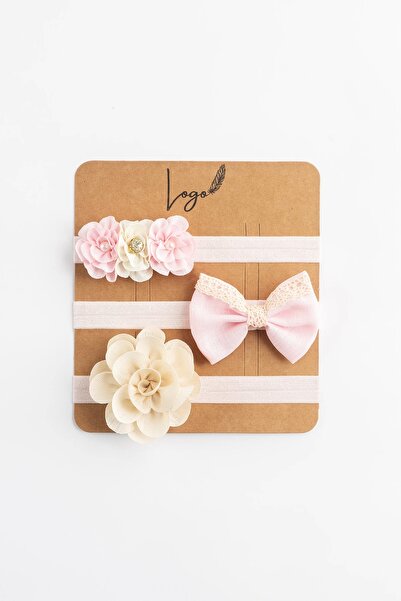 LOGO AKSESUAR طقم باندانا للأطفال باللون الوردي من 0 إلى 24 شهرًا مكون من 3 ق...