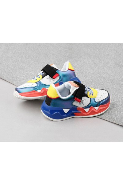 Dudino Black Girls Trendy Colorful Sole Velcro Kids Sneakers