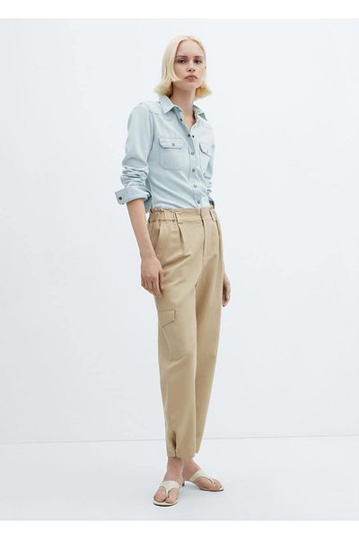 MANGO Woman Linen Cargo Pants