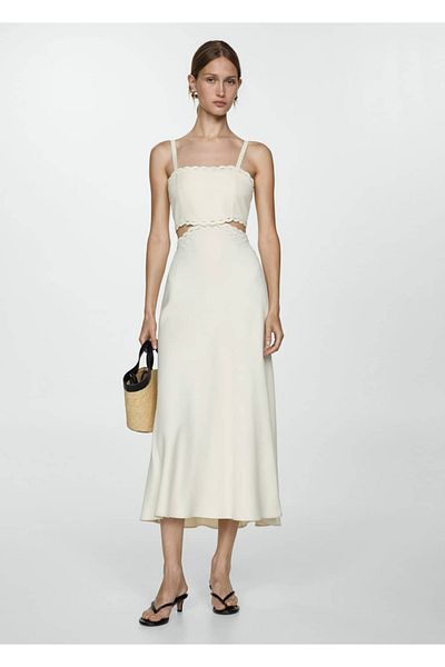 MANGO Woman Kleid mit Schlitz und Spitzenbesatz