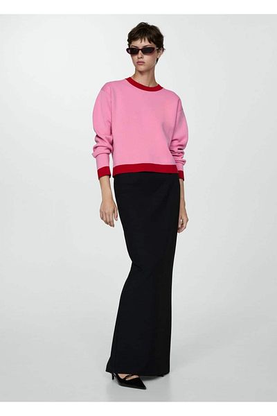 MANGO Woman Pulover cu broderie contrastanta