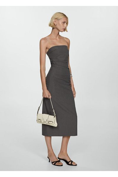 MANGO Woman Rochie subțire cu dungi fără bretele