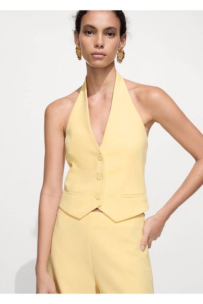 MANGO Woman Halter Collar Buttoned Vest