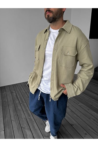 BYBASICMAN Khaki Pocketed Buttoned Cotton Jacket Pm-137