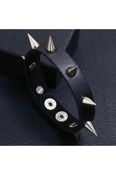 DarkellaStore Faux Leather Spiky Bracelet - Punk Gothic Design
