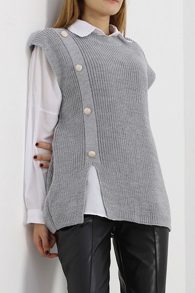 Moka Shopin Mokashopin Melange Knitwear Sweater with Side Buttons - 441.1577