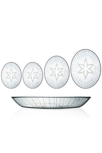 DECOCIA 4 Adet Oval Cam Salata Sunum Tabak Takımı Vega Desenli