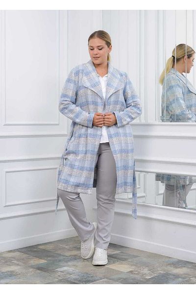 MODATALİKA Modatalika Women's Plaid Patterned Large Size Belted Coat